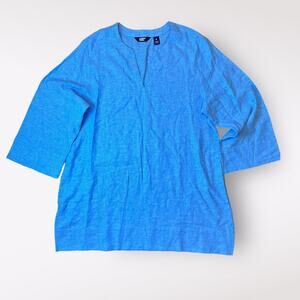 Lands End Bright Blue V-Neck Linen Tunic Top Size M
